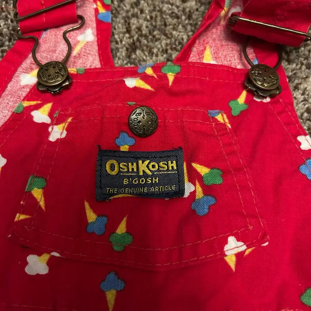 Vtg 90s OshKosh B’gosh Vestbak Red Ice Cream Overall Dress Toddler 18 Months